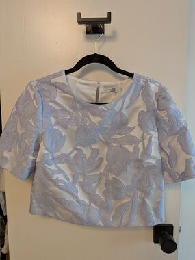 Milly Light Blue Floral Jacquard Crop Top